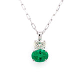 Emerald & Oval Cut Diamond Pendant