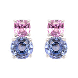 Blue and Pink Sapphire Stacked Stud Earrings