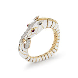 Estate David Webb Kingdom Collection White Enamel Diamond and Ruby Horse Bracelet