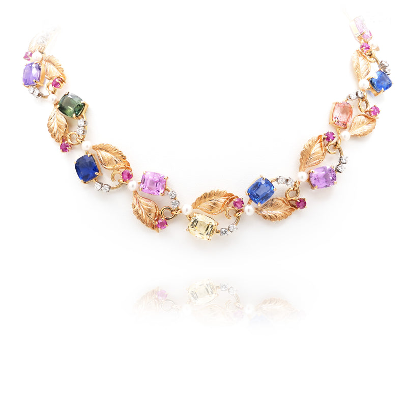 Estate Tiffany Retro Floral Leaf Link Necklace and Bracelet