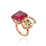 Pink Tourmaline and Lemon Quartz Toi et Moi Ring