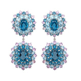 Pink and Blue Sapphire Burst Drop Earrings